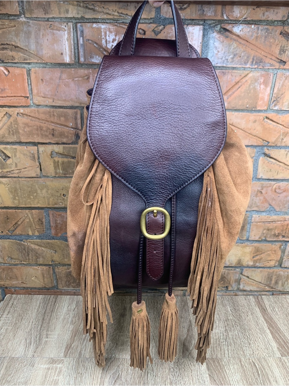 Frye Brown Clara Fringe Backpack